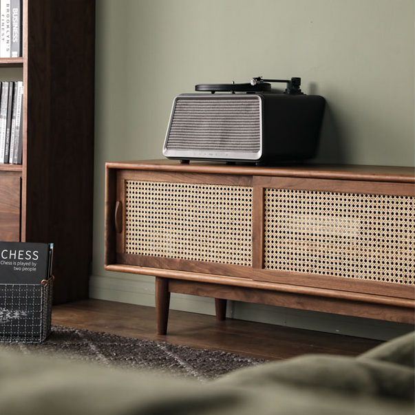 The sliding door design ensures easy access while maintaining a clean and clutter-free entertainment setup - The Leaf Crafts