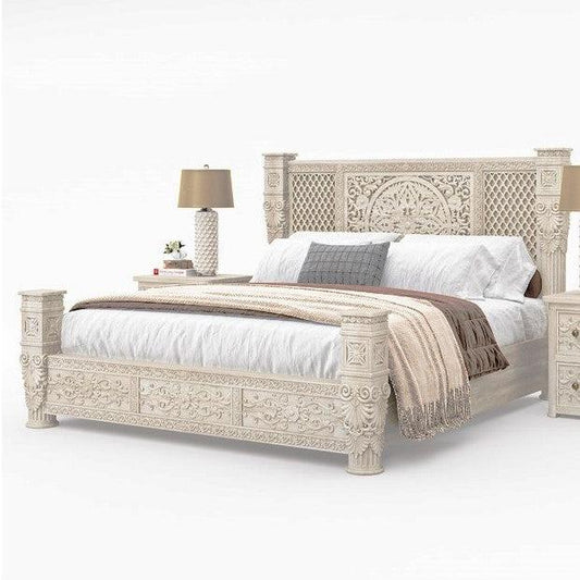 Magna Carved Wooden King Bed