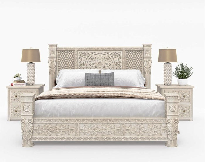 Magna Carved Wooden King Bed