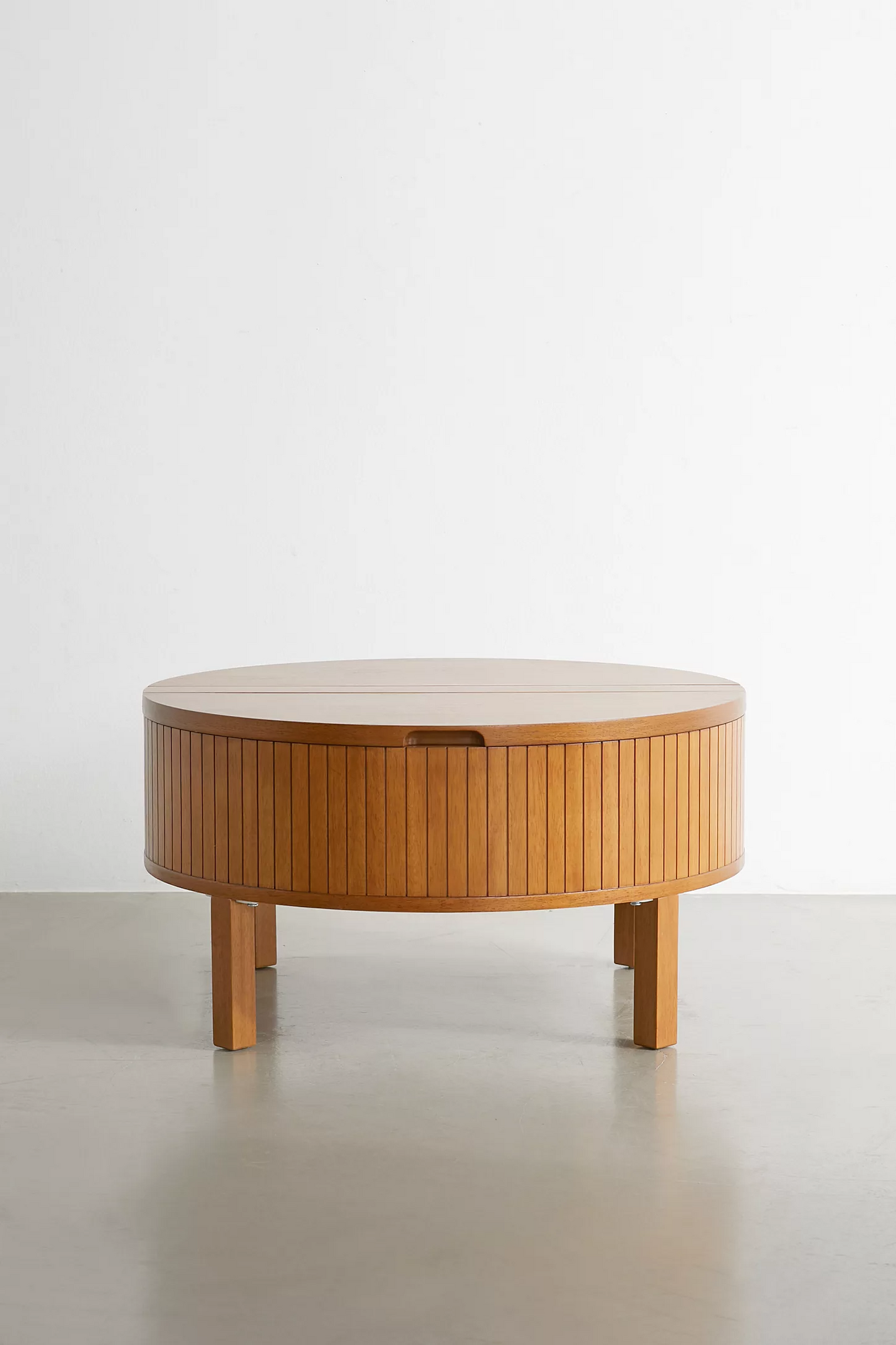 Barrel Shape Solid Wood Coffee Table With Storage