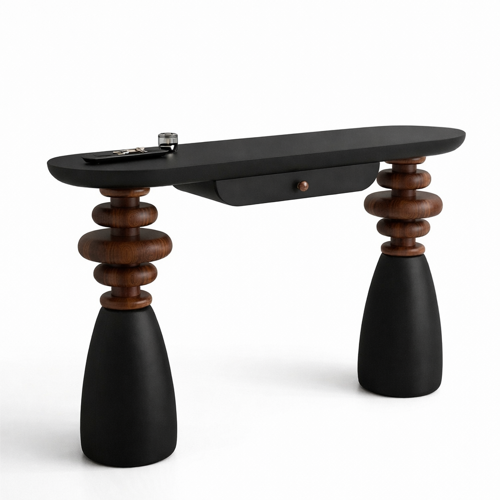 Premium Console table with black top and solid wooden legs 