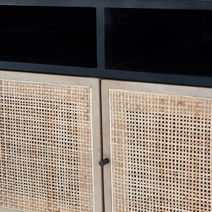 functional rattan media unit for clutter-free setup - The Leaf Crafts