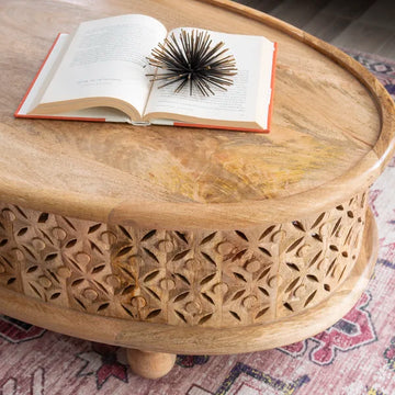 Carved Wooden Coffee Table - The Leaf Crafts