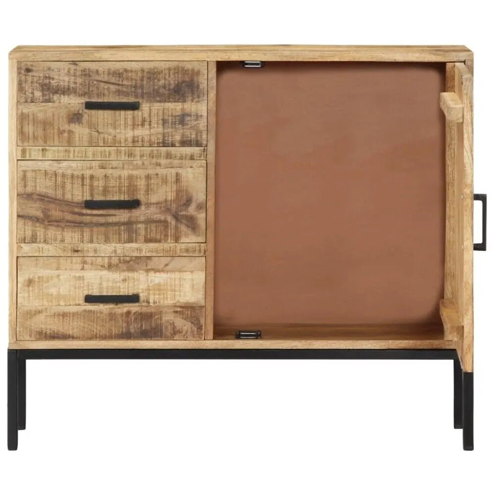 Modern solid wood sideboard with storage drawers. Stylish wooden buffet cabinet for dining room furniture.