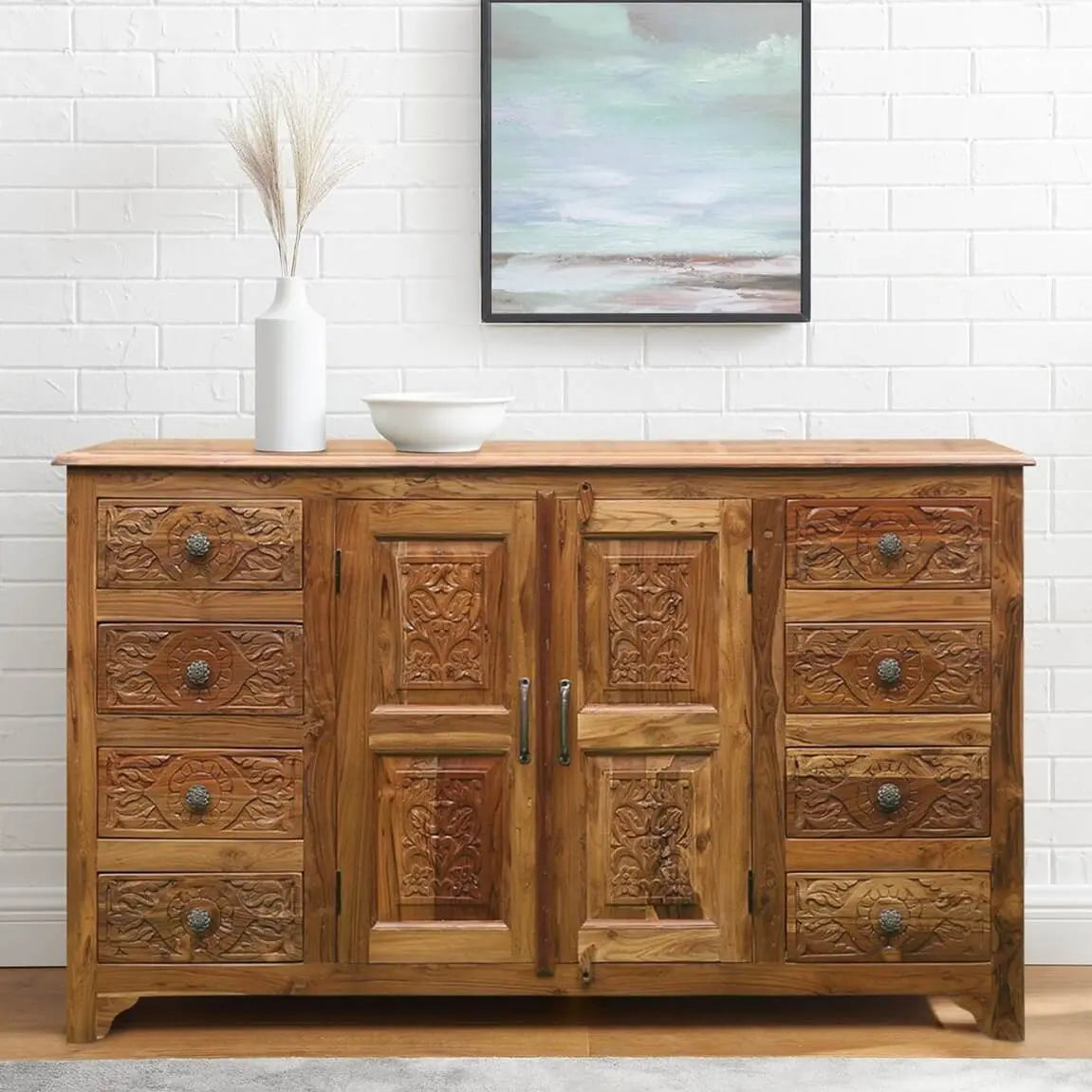 Crafted from premium solid wood, the sideboard highlights natural wood grain