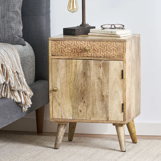 Leeza Mango Wood Bedside Table - The Leaf Crafts