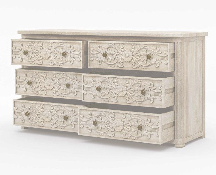 Luxury handcrafted solid wood drawer cabinet with intricate carving