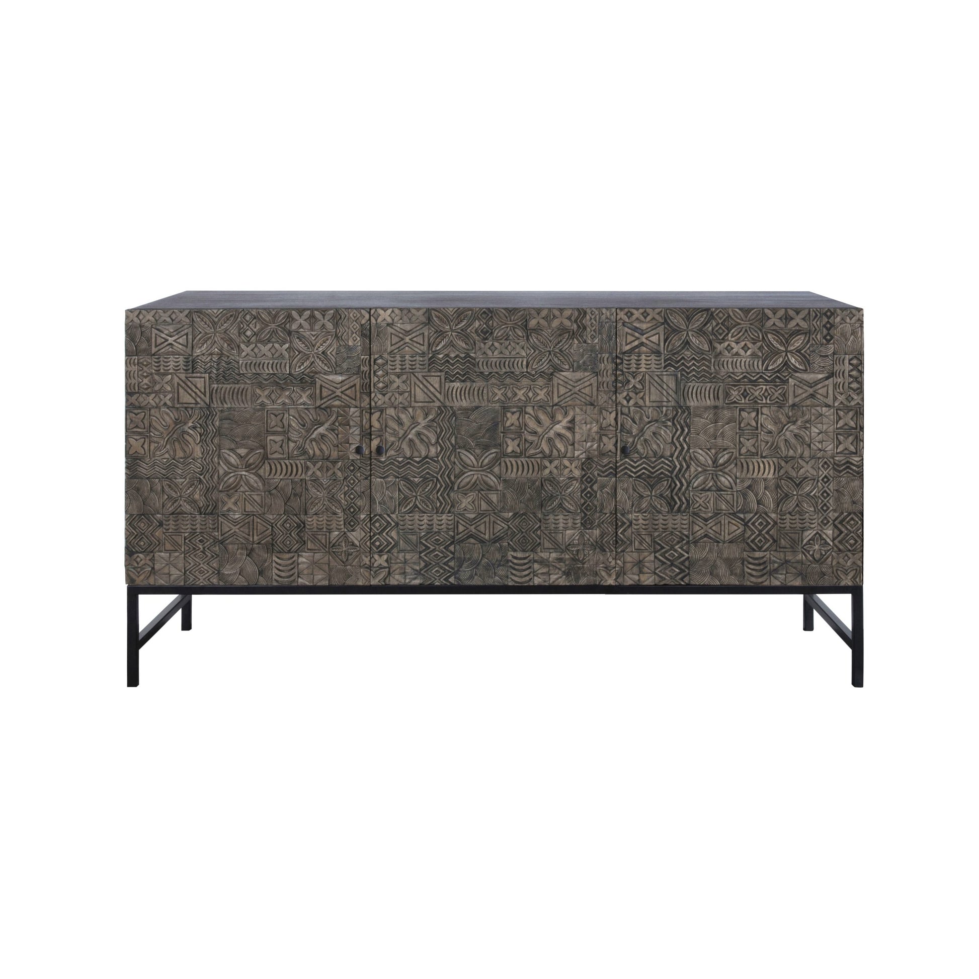 Luxury decorative wooden storage cabinet with carved doors