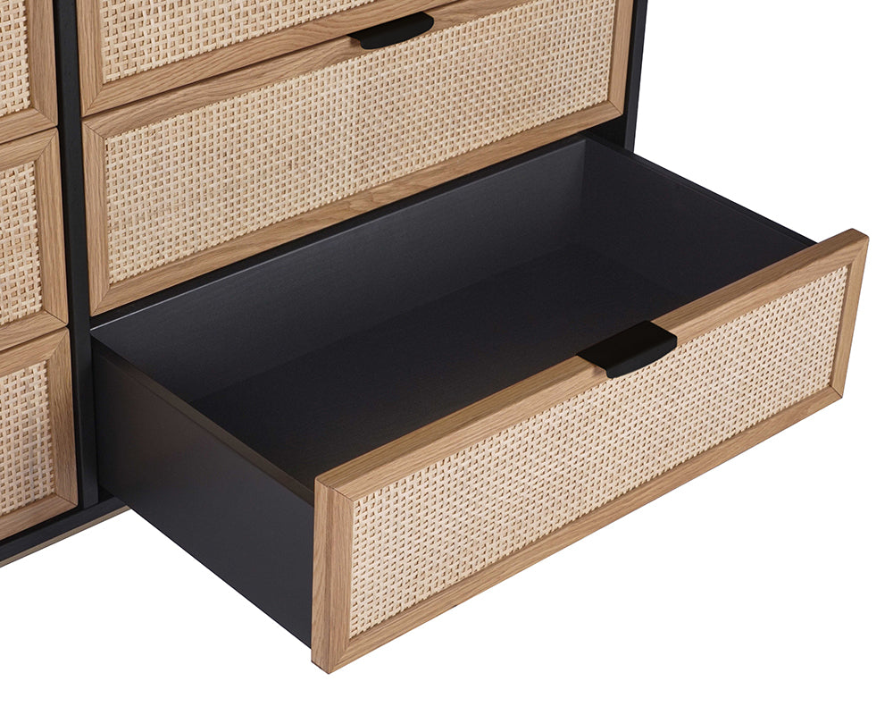 Luxury wooden chest of drawers with breathable cane panels - The Leaf Crafts