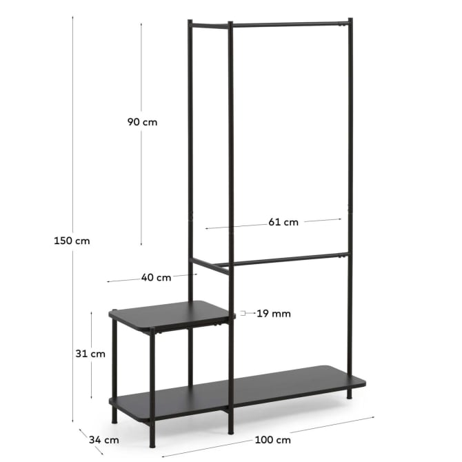 Luxury handcrafted industrial garment rack with wooden bench 