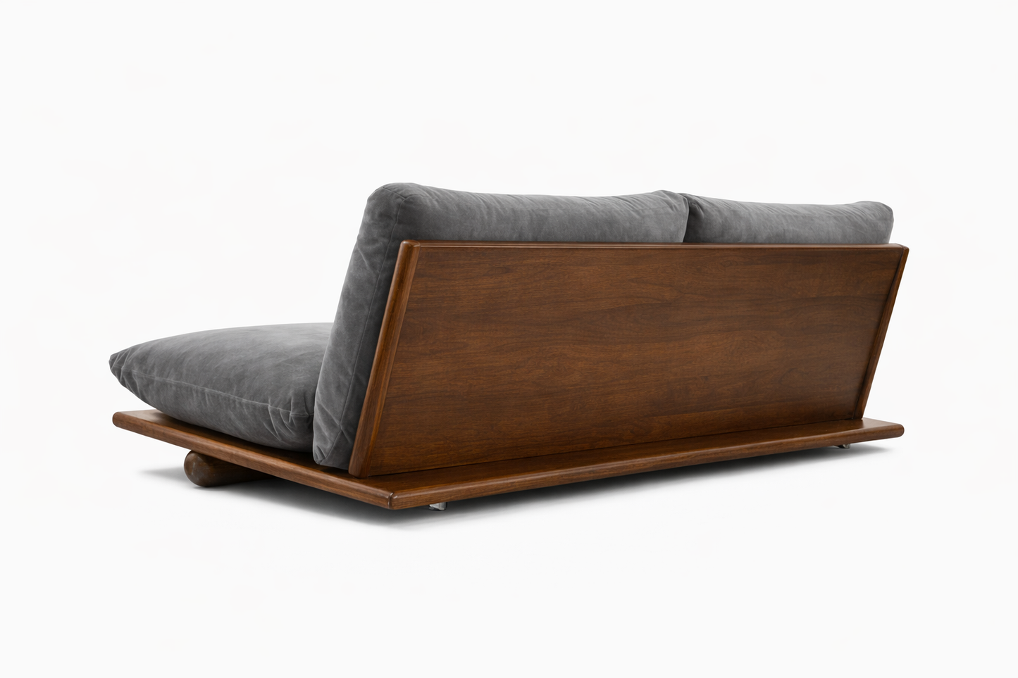 Luxury Gray sofa with wooden backrest on a white background