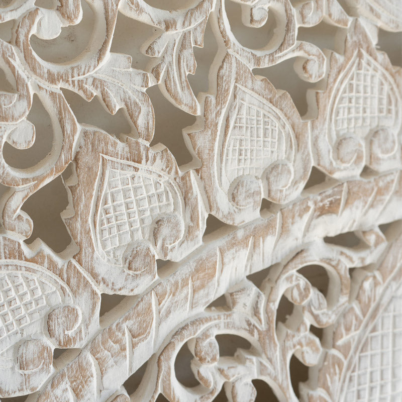 Luxury solid wood headboard with intricate carved design - The Leaf Crafts