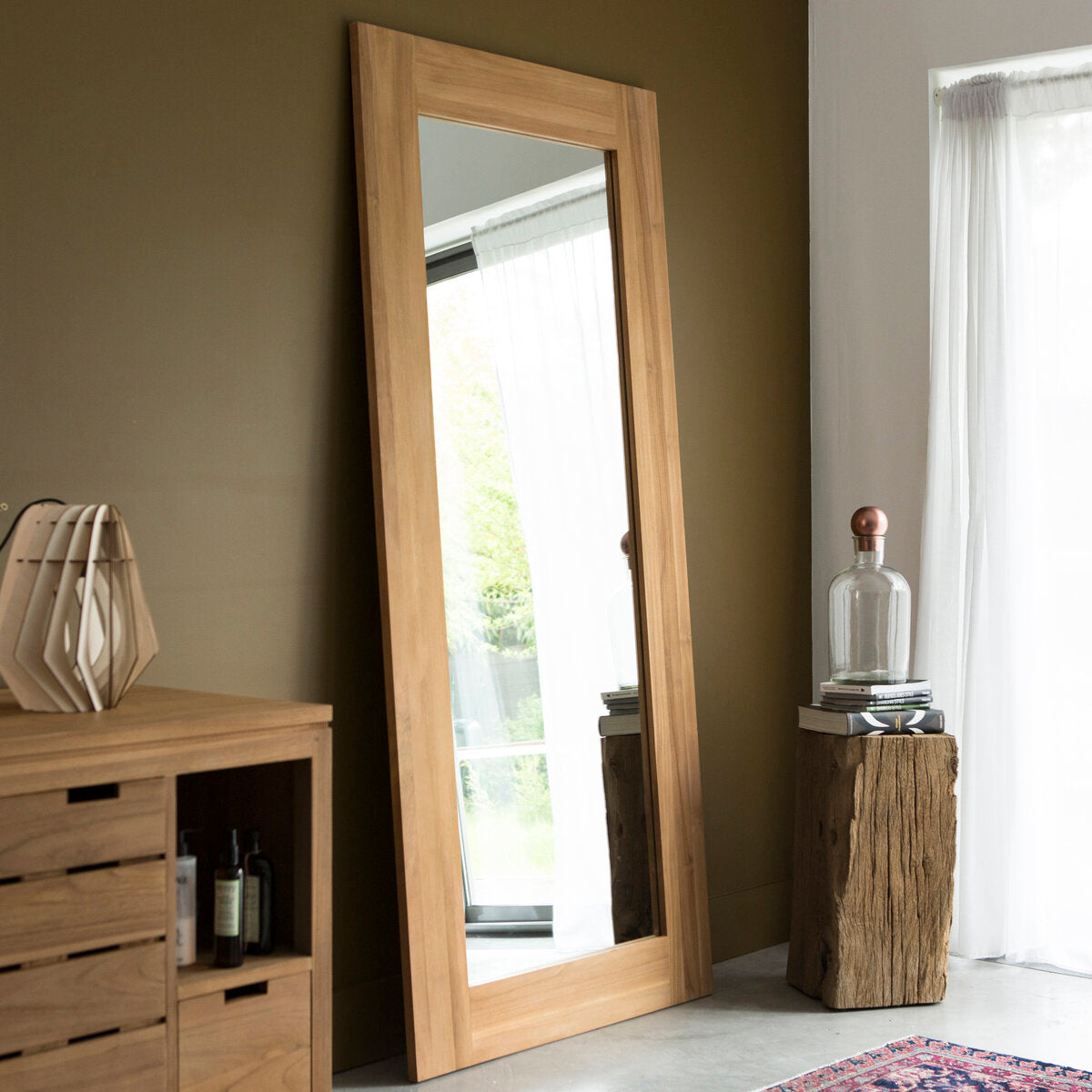Luxury solid wood wall mirror with mango wood frame- The Leaf Crafts