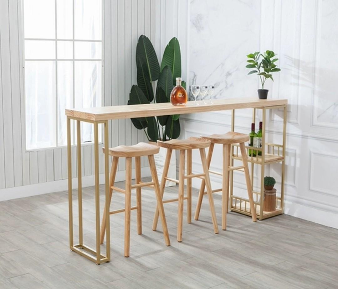 Modern Industrial Solid Wood Bar Table With Three Stool - The Leaf Crafts