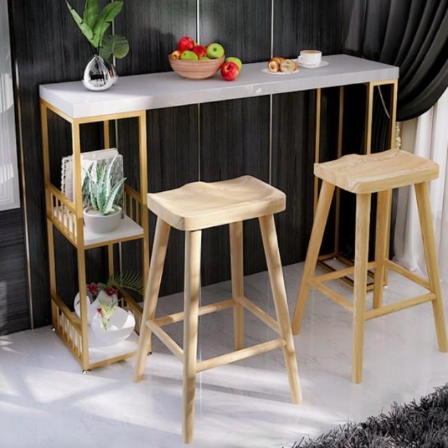 Modern Industrial Solid Wood Bar Table With Three Stool - The Leaf Crafts