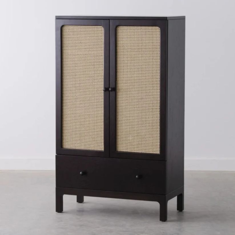 Combining the strength of premium solid wood with the light, breathable appeal of woven cane detailing, this cabinet creates a perfect balance of durability and style