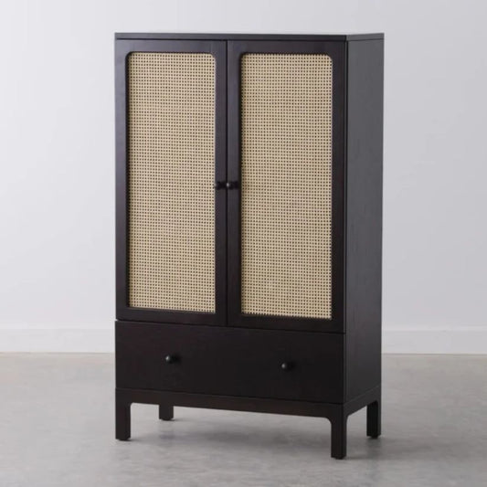 Combining the strength of premium solid wood with the light, breathable appeal of woven cane detailing, this cabinet creates a perfect balance of durability and style