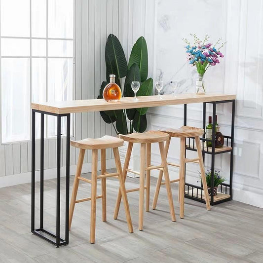 Modern Industrial Solid Wood Bar Table With Three Stool - The Leaf Crafts