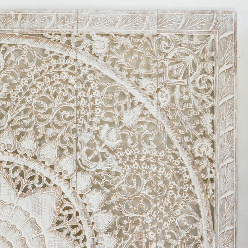 Rustic traditional carved wood headboard for classic interiors- The Leaf Crafts
