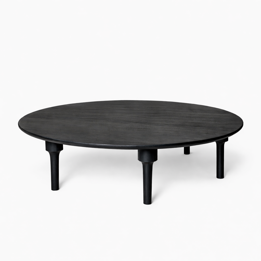 Rustic Round black coffee table on a white background