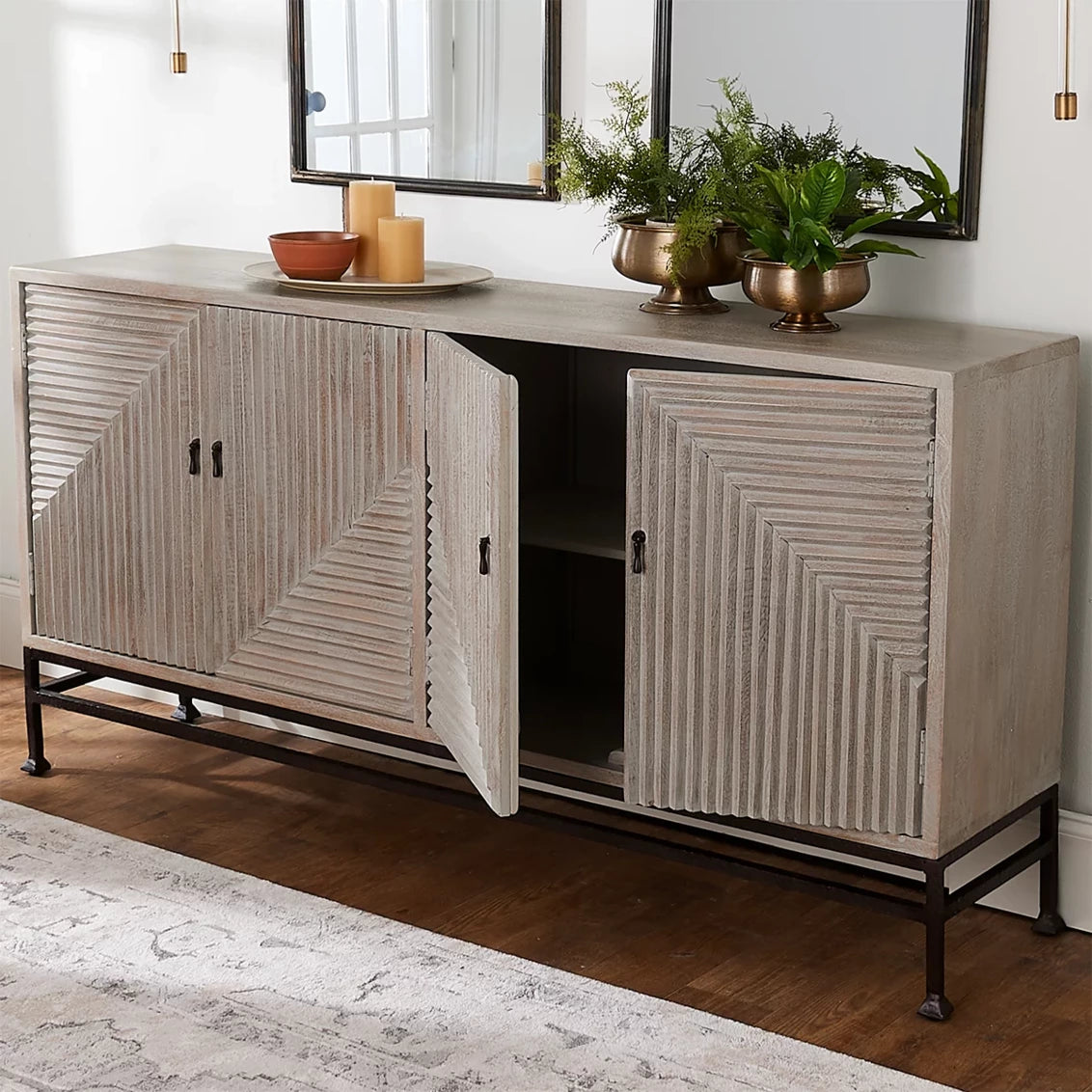 Rustic fluted wooden sideboard cabinet - The Leaf Crafts