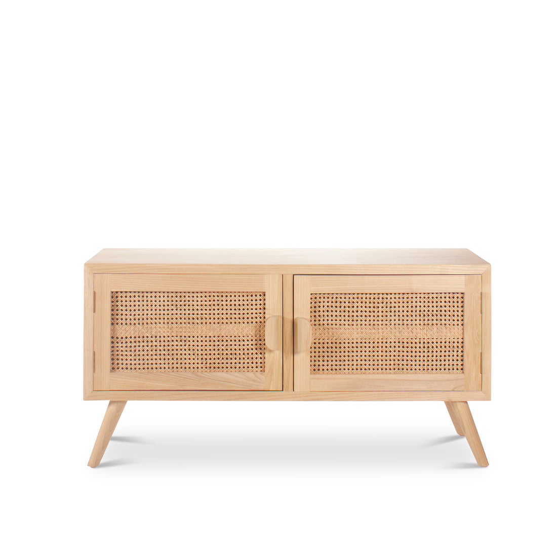 Rustic handcrafted solid wood sideboard with rattan panels - The Leaf Crafts