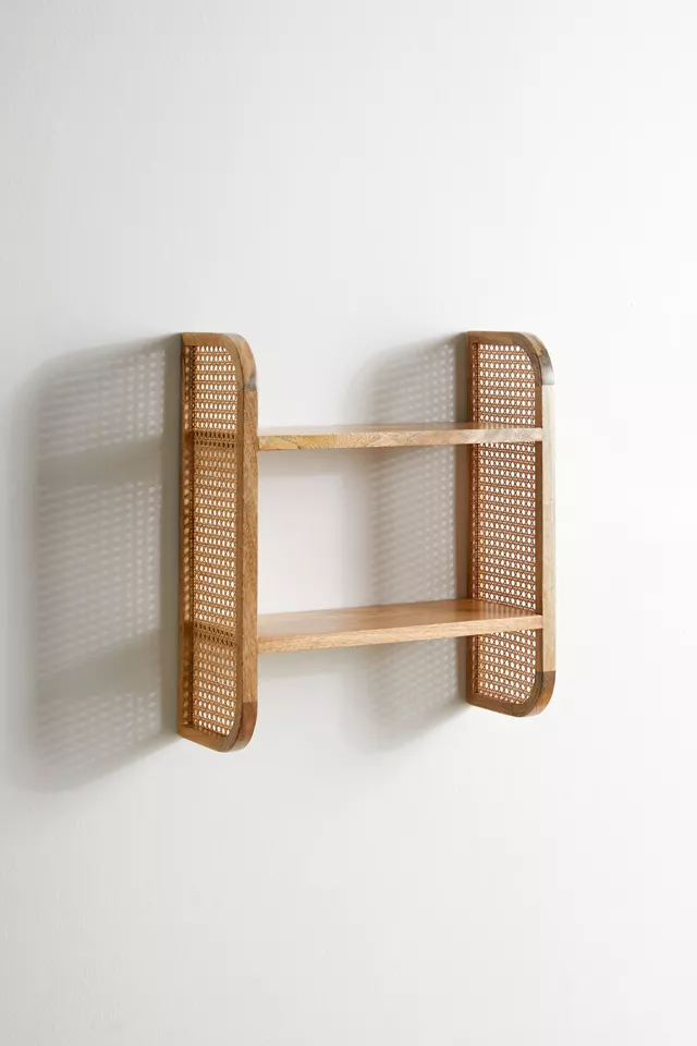 Rustic wooden wall organizer with breathable cane design- The Leaf Crafts