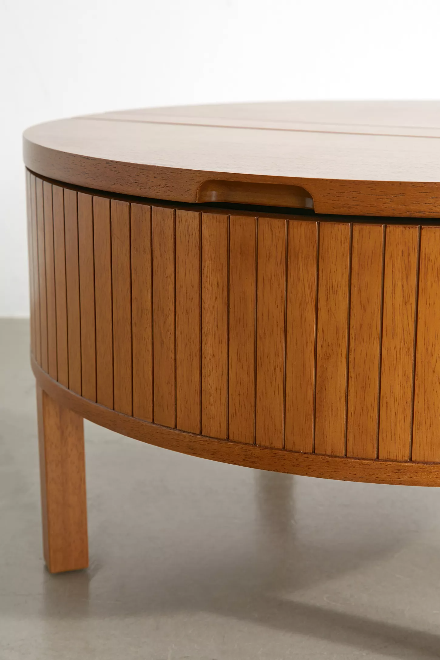 Rustic modern barrel shape coffee table made from solid wood