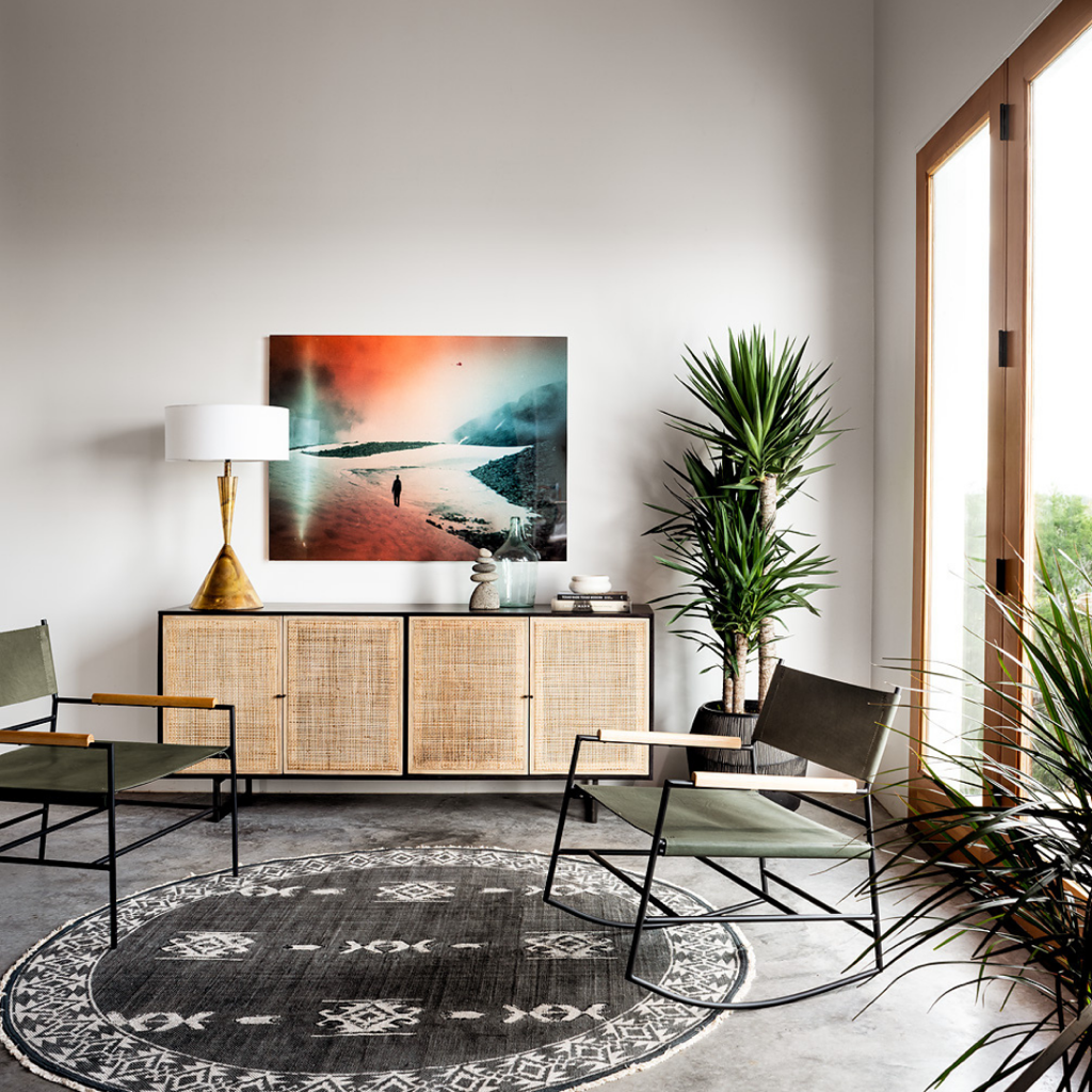 Buy Online solid wood sideboard with natural cane rattan panels in India- The Leaf Crafts
