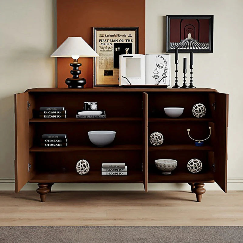 Rustic Wooden sideboard with decorative items in a room setting