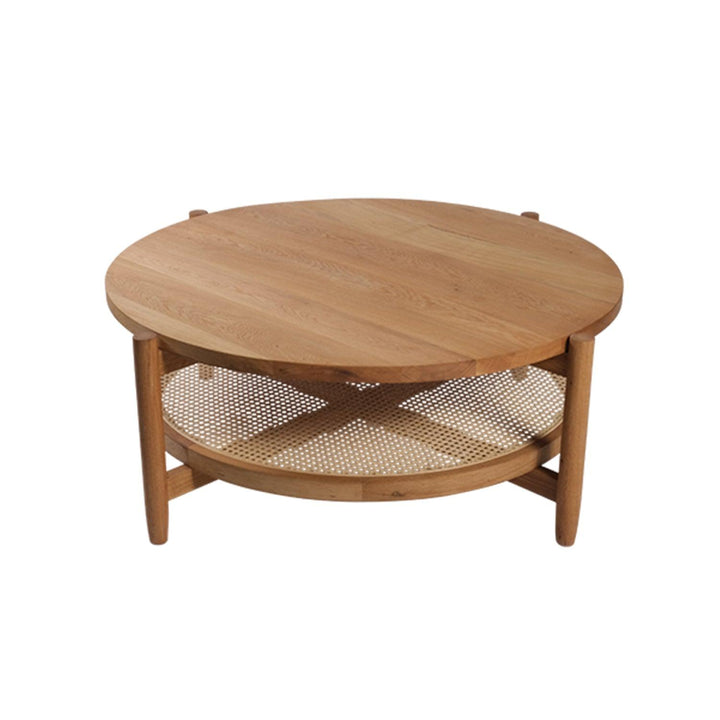 Rustic handcrafted round wooden coffee table with premium finish - The Leaf Crafts