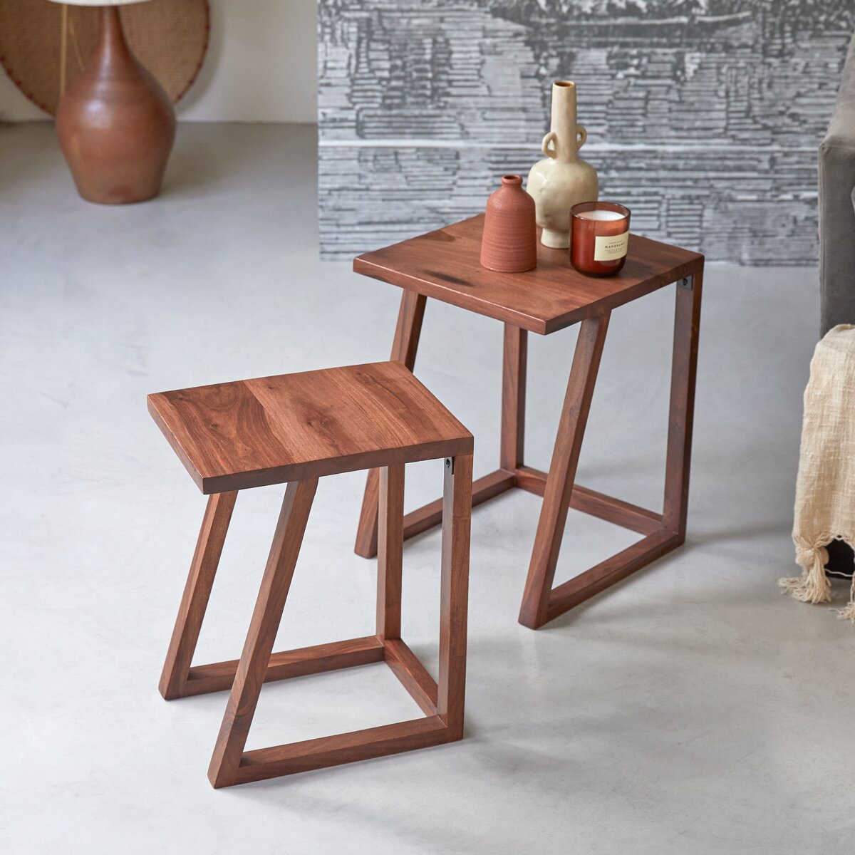 Rustic wooden nesting tables set for modern home - The Leaf Crafts