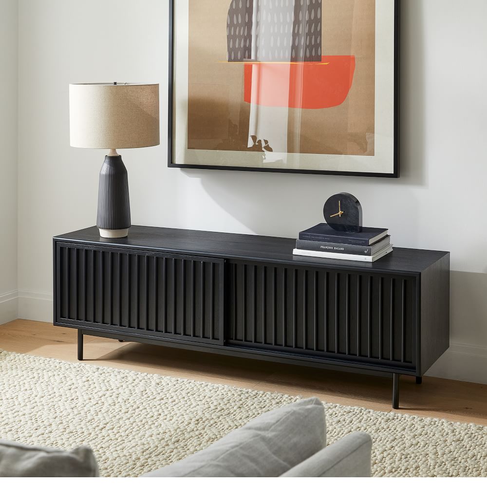 Natural wood grain finish Karayal Solid Wood Tv Cabinet - The Leaf Crafts