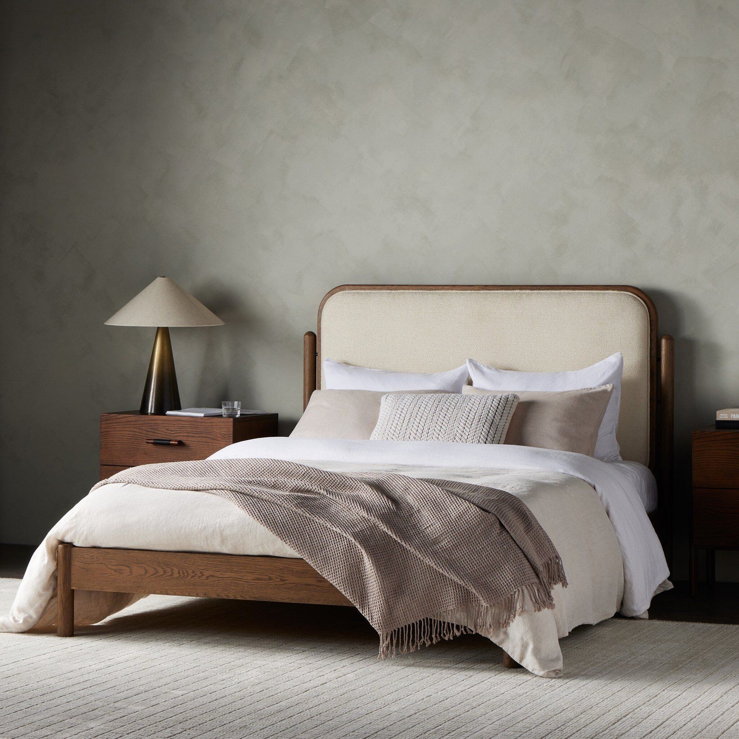 Buy Online Admiral solid wood upholstered bed for modern bedroom interiors In India 