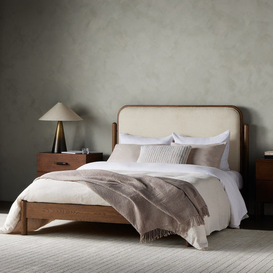 Buy Online Admiral solid wood upholstered bed for modern bedroom interiors In India 