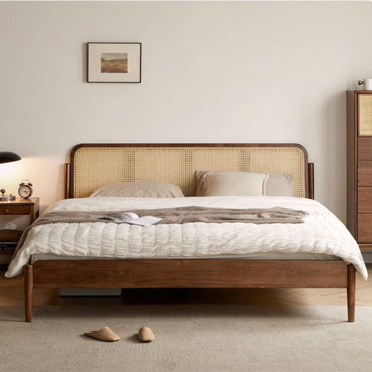 Buy Online Ameya solid wood cane bed for modern bedroom in India - The Leaf Crafts