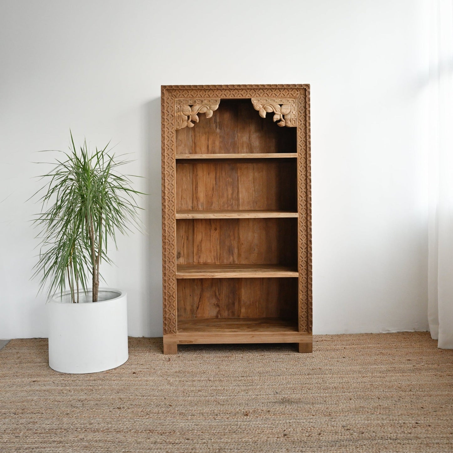 Buy Online Amunra carved wooden bookshelf for modern home interiors in India 