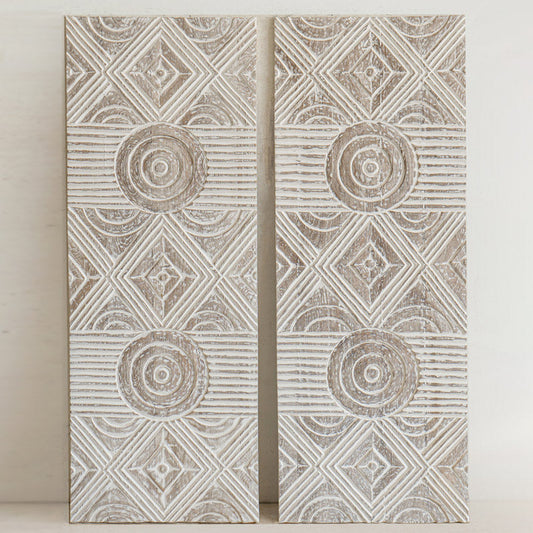 Buy Online Balbina carved wood wall panel set of two for home décor in India - The Leaf Crafts