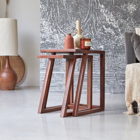 Buy online Beatrix solid wood nest of tables for living room in India - The Leaf Crafts