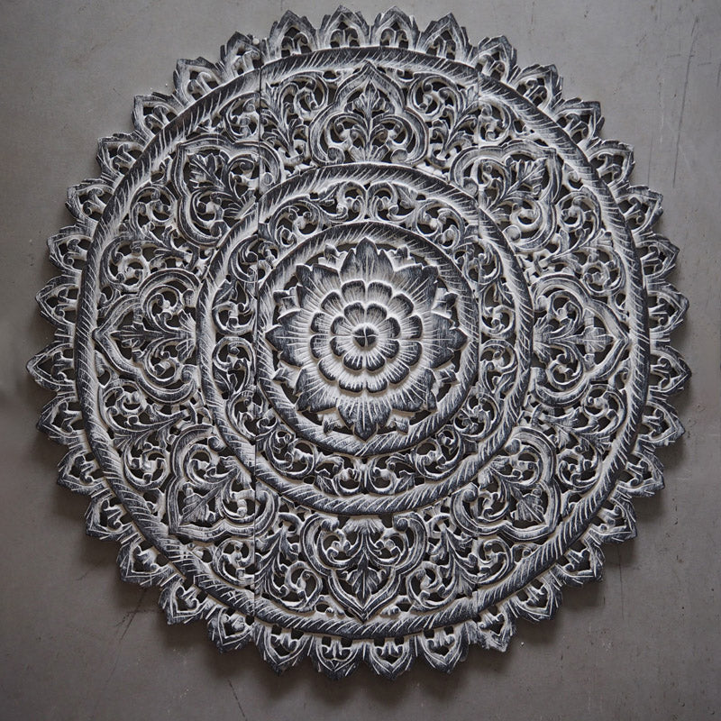 boho style rounded carved wood wall art for home- The Leaf Crafts