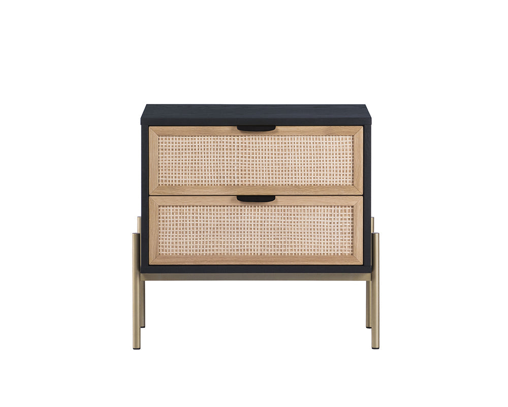 Solid wood bedside table with drawer storage. Modern wooden nightstand for bedroom decor, premium hardwood furniture design.