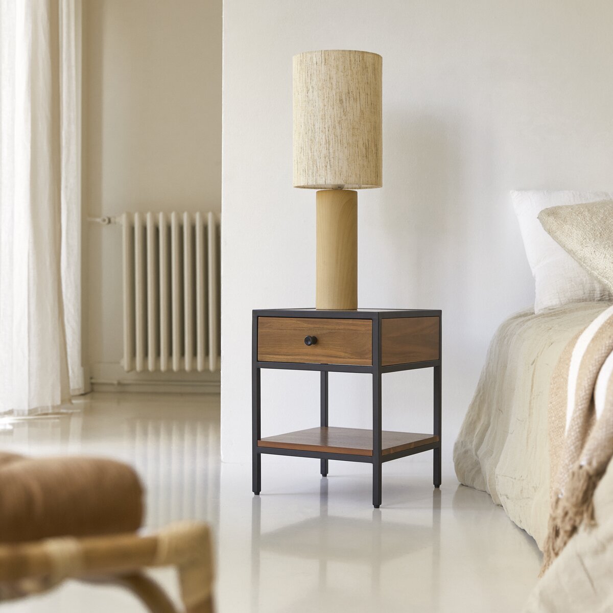 Buy Online Calypso solid wood bedside table for modern bedroom in India - The Leaf Crafts 