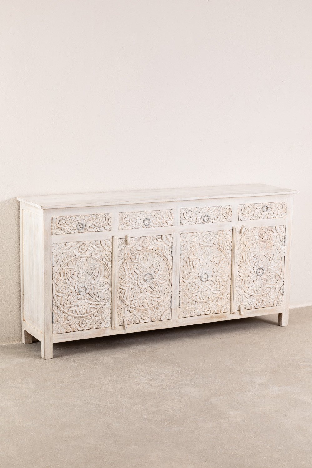 Buy carved wooden sideboard online in India. Handcrafted solid wood buffet cabinet with storage, luxury living room and dining room furniture.