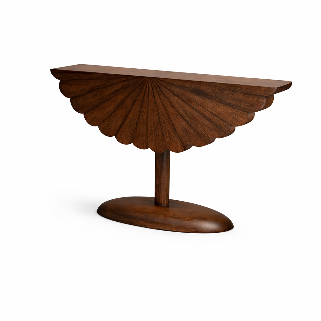 premium wooden console table side angle view