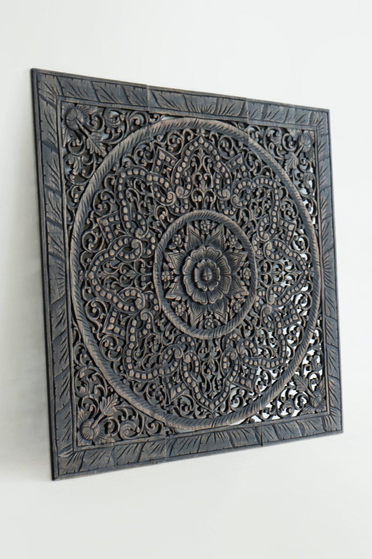 Buy carved headboard solid wood bed online in India. Handcrafted wooden bed frame with detailed carving, luxury bedroom furniture.