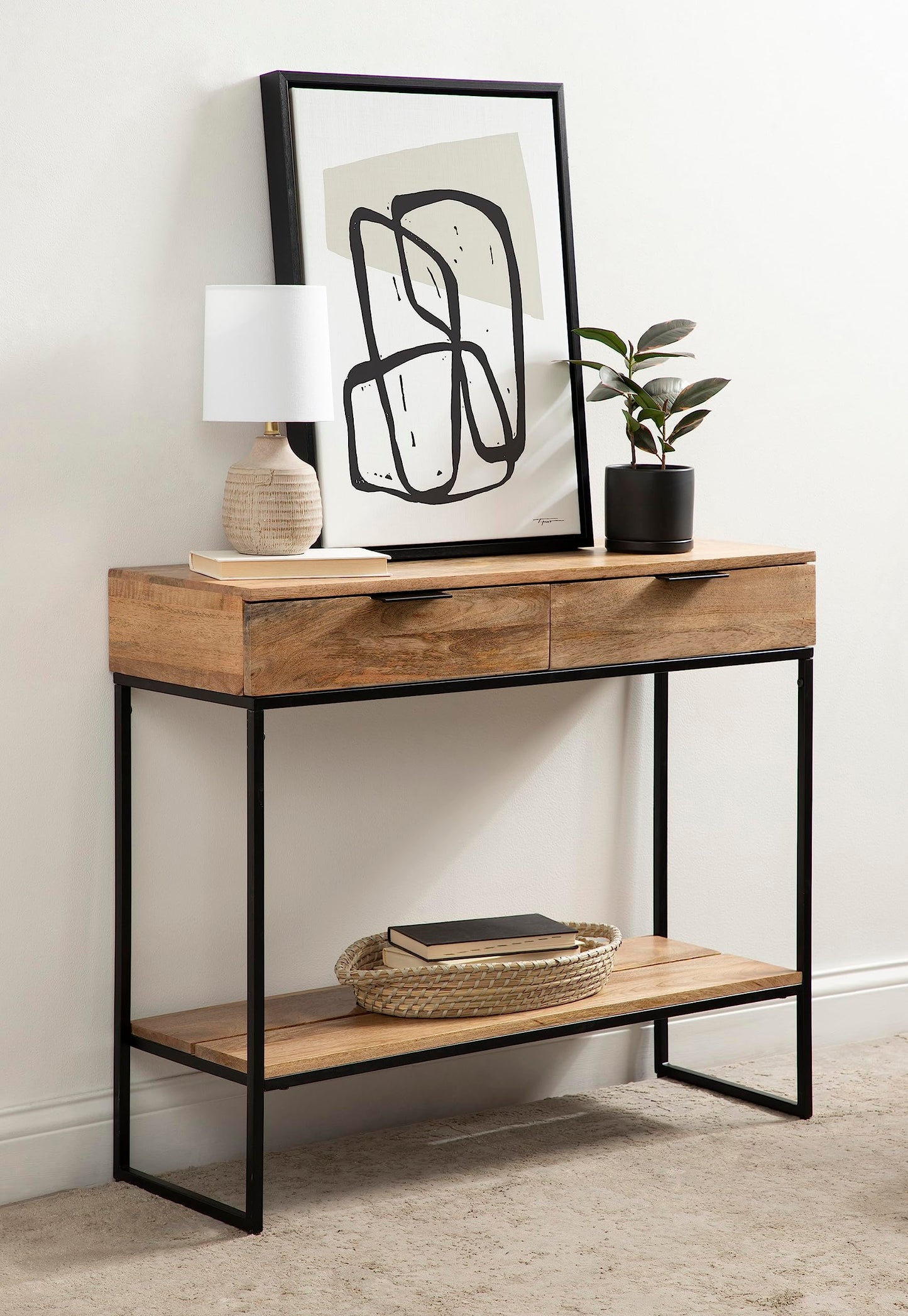 contemporary wood metal console