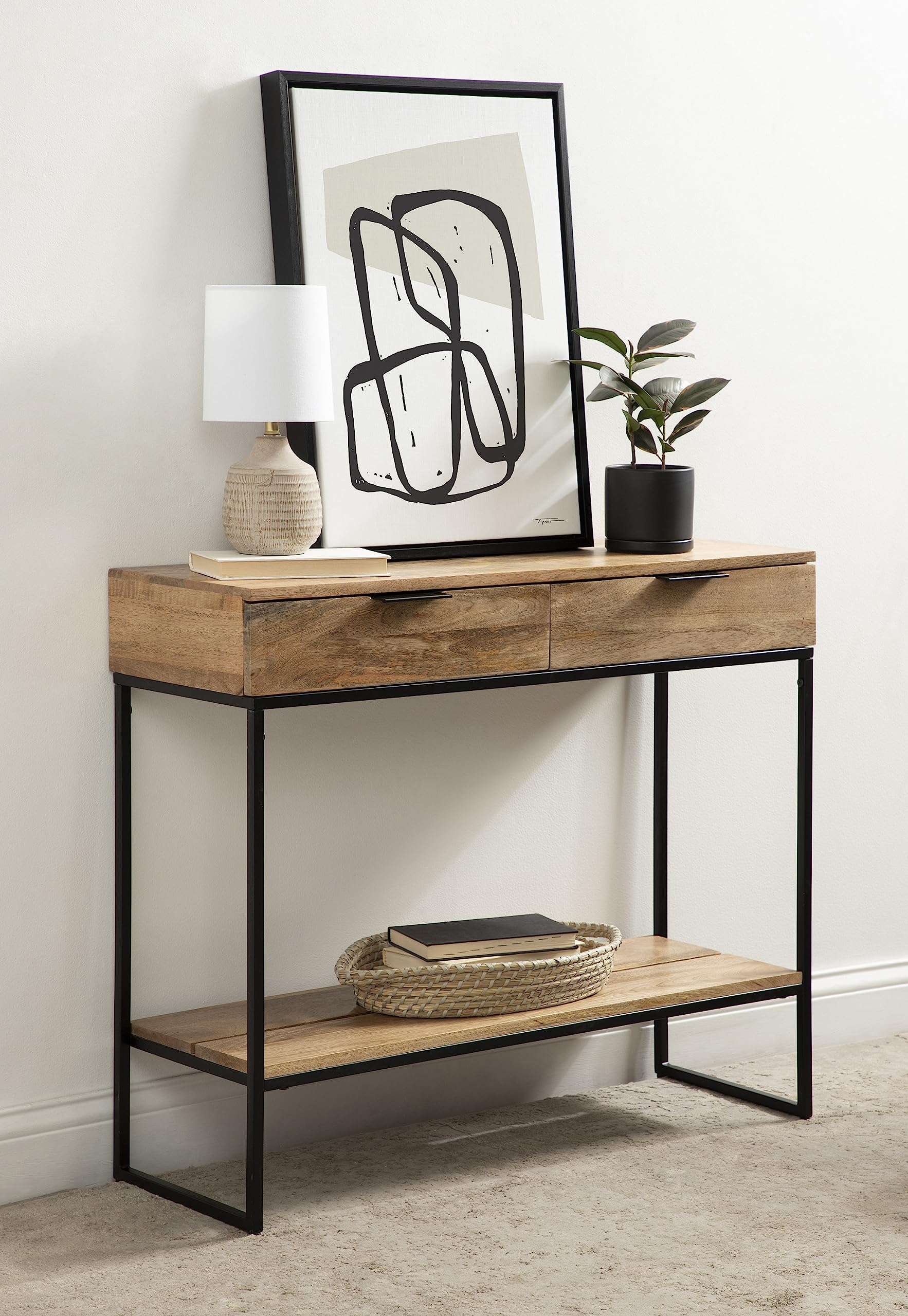 contemporary wood metal console