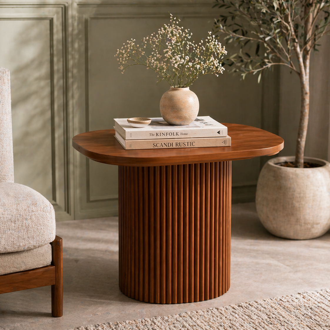 Fluted Solid Wood Side Table