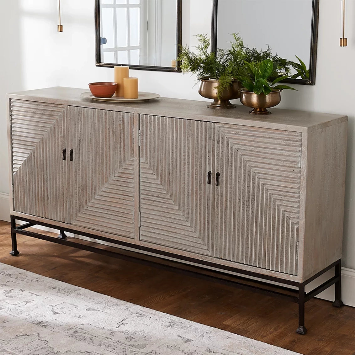 Buy Online Groove solid wood Sideboard in India - The Leaf Crafts