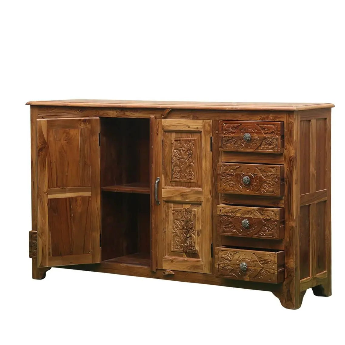 premium carved solid wood storage cabinet